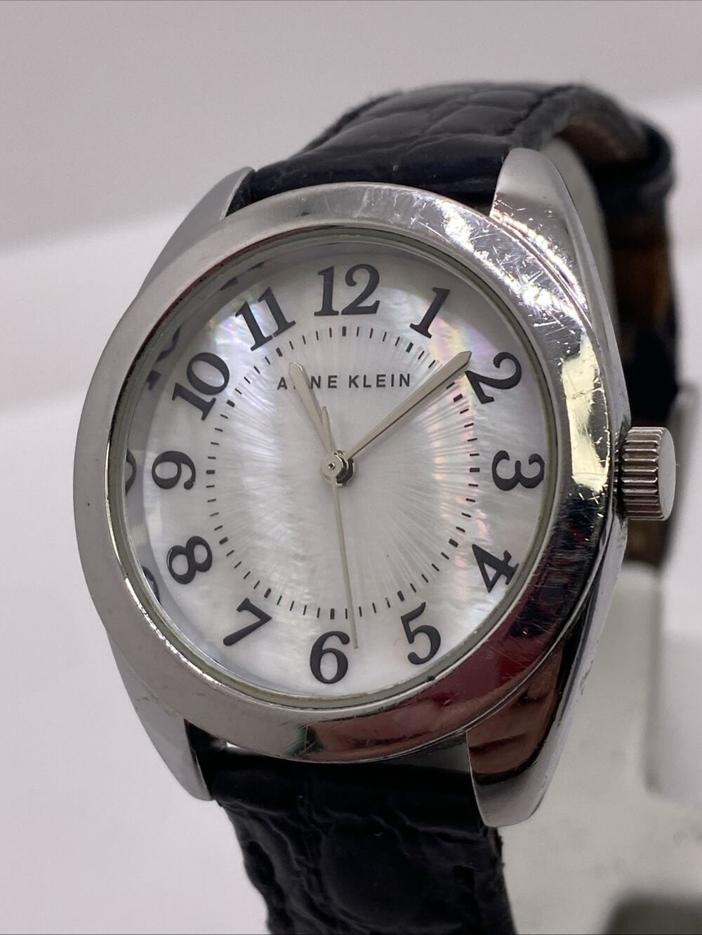 Anne Klein Womens Silver Black Band Watch New Battery
